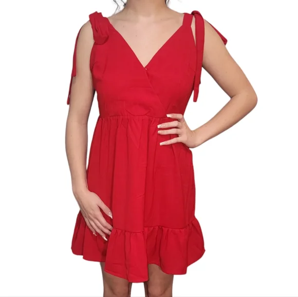 SHEIN | Dresses | Shein Short Red Flowy Dress Small | Poshmark